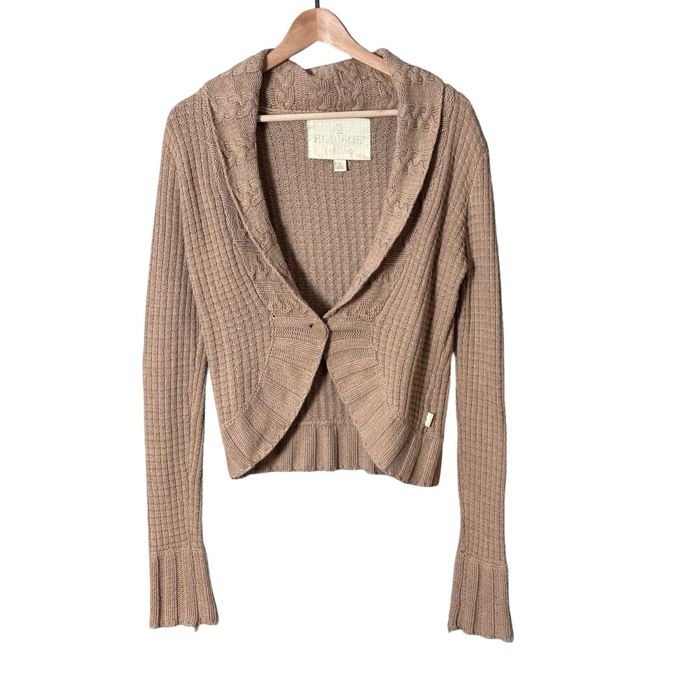 VTG Y2K Hollister Cable Knit Cardigan Shawl Collar Rabbit‎ Wool Blend Cream L⁠